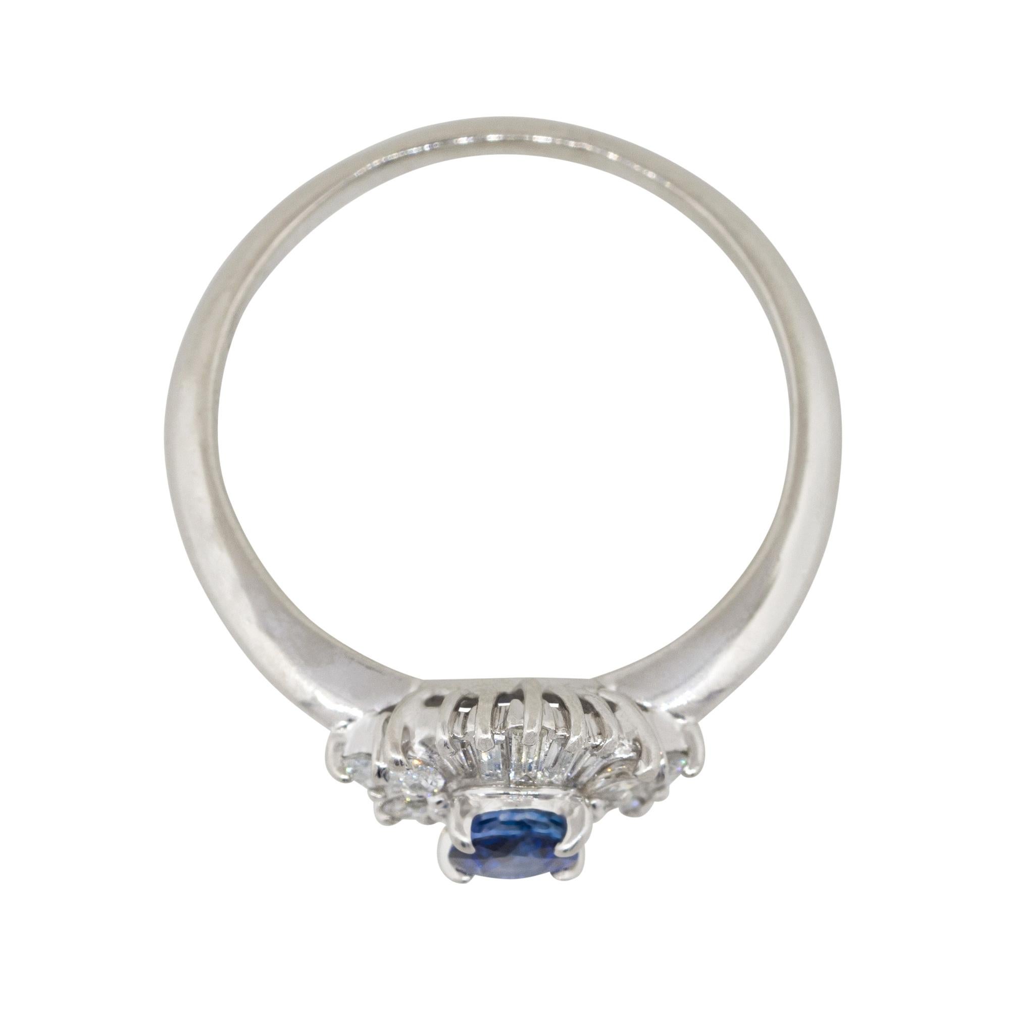 0.52 Carat Oval Cut Sapphire Center Diamond Cocktail Ring Platinum in Stock For Sale 2