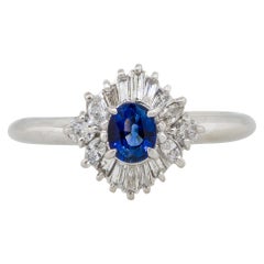 0.52 Carat Oval Cut Sapphire Center Diamond Cocktail Ring Platinum in Stock