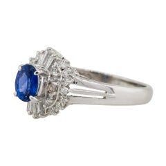 0.52 Carat Oval Sapphire Center Diamond Cocktail Ring Platinum in Stock