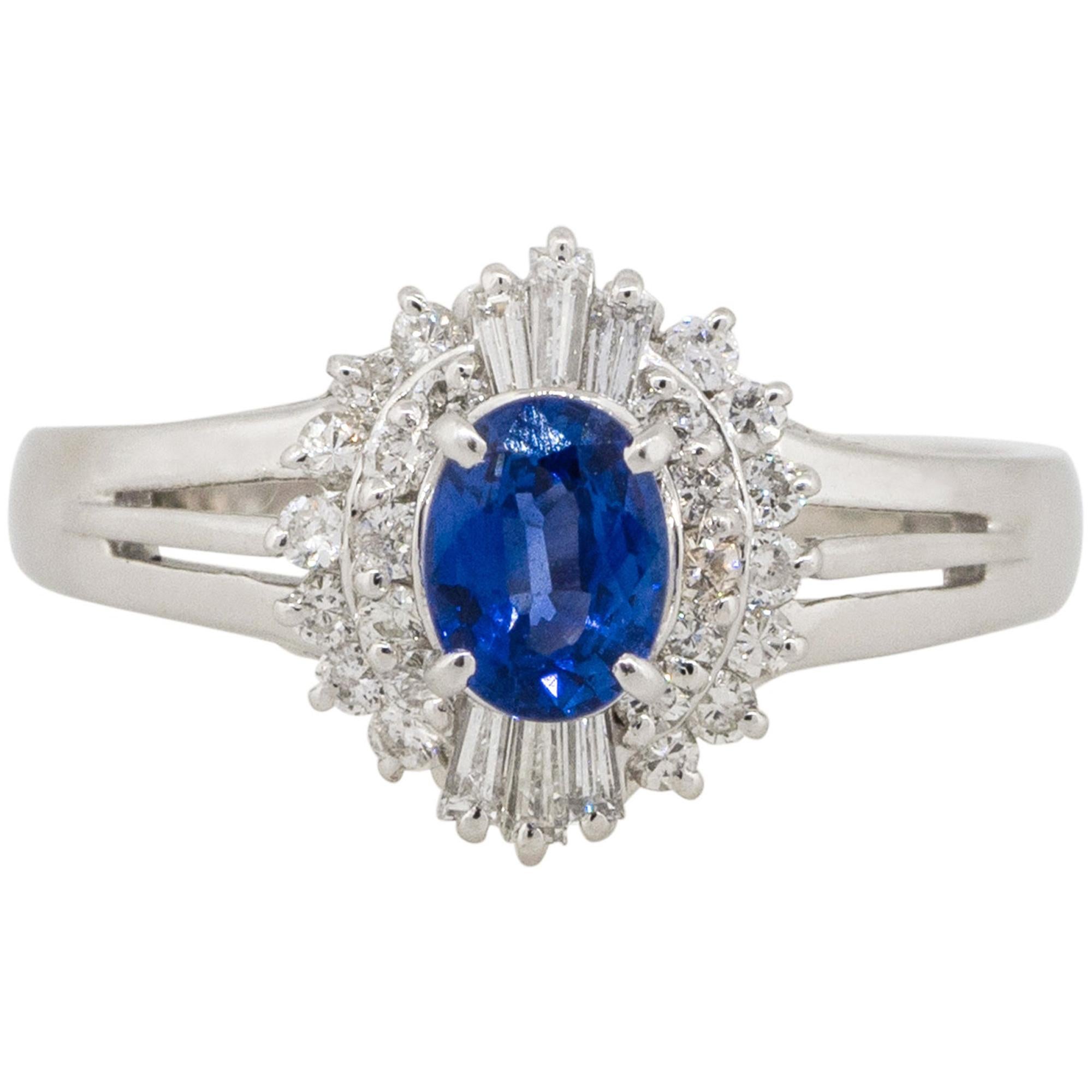 0.52 Carat Oval Sapphire Center Diamond Cocktail Ring Platinum in Stock For Sale