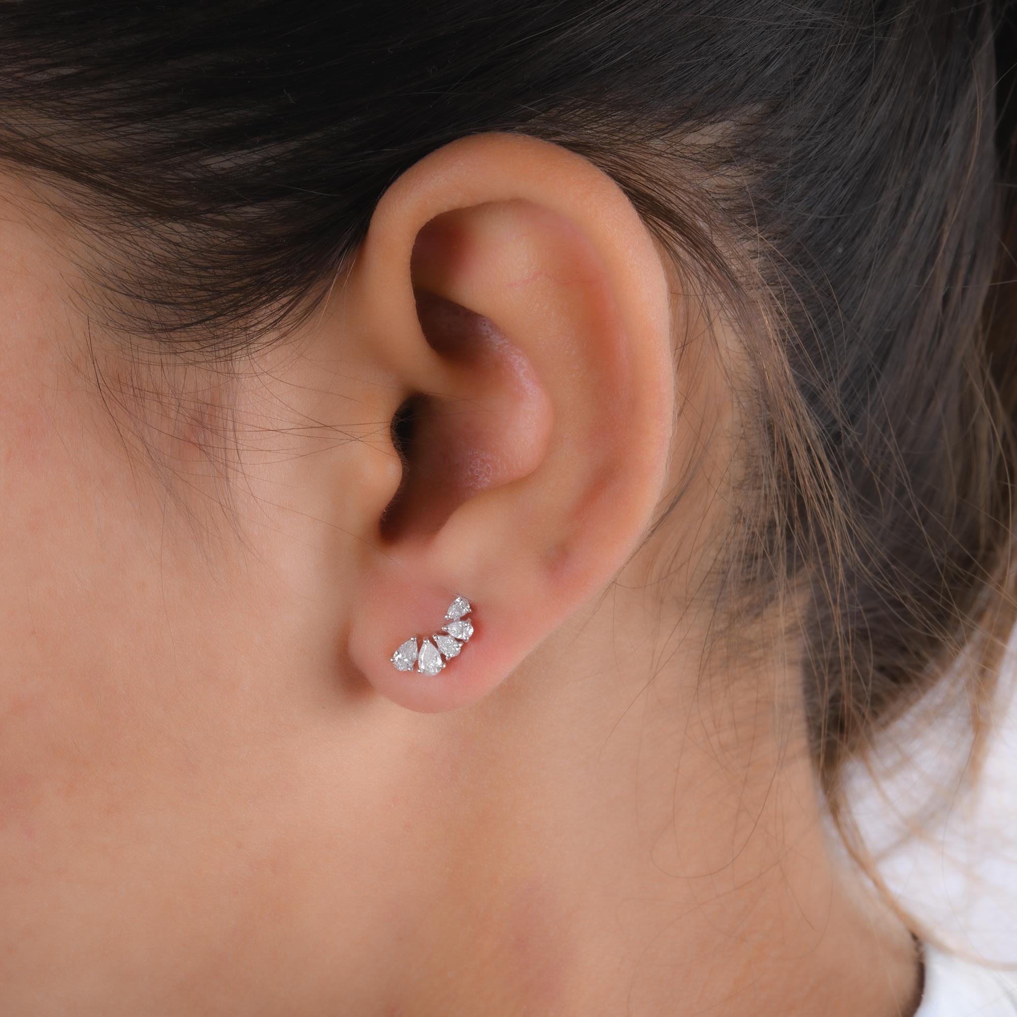Modern 0.52 Carat Pear Shape Diamond Stud Earrings 18 Karat White Gold Handmade Jewelry For Sale