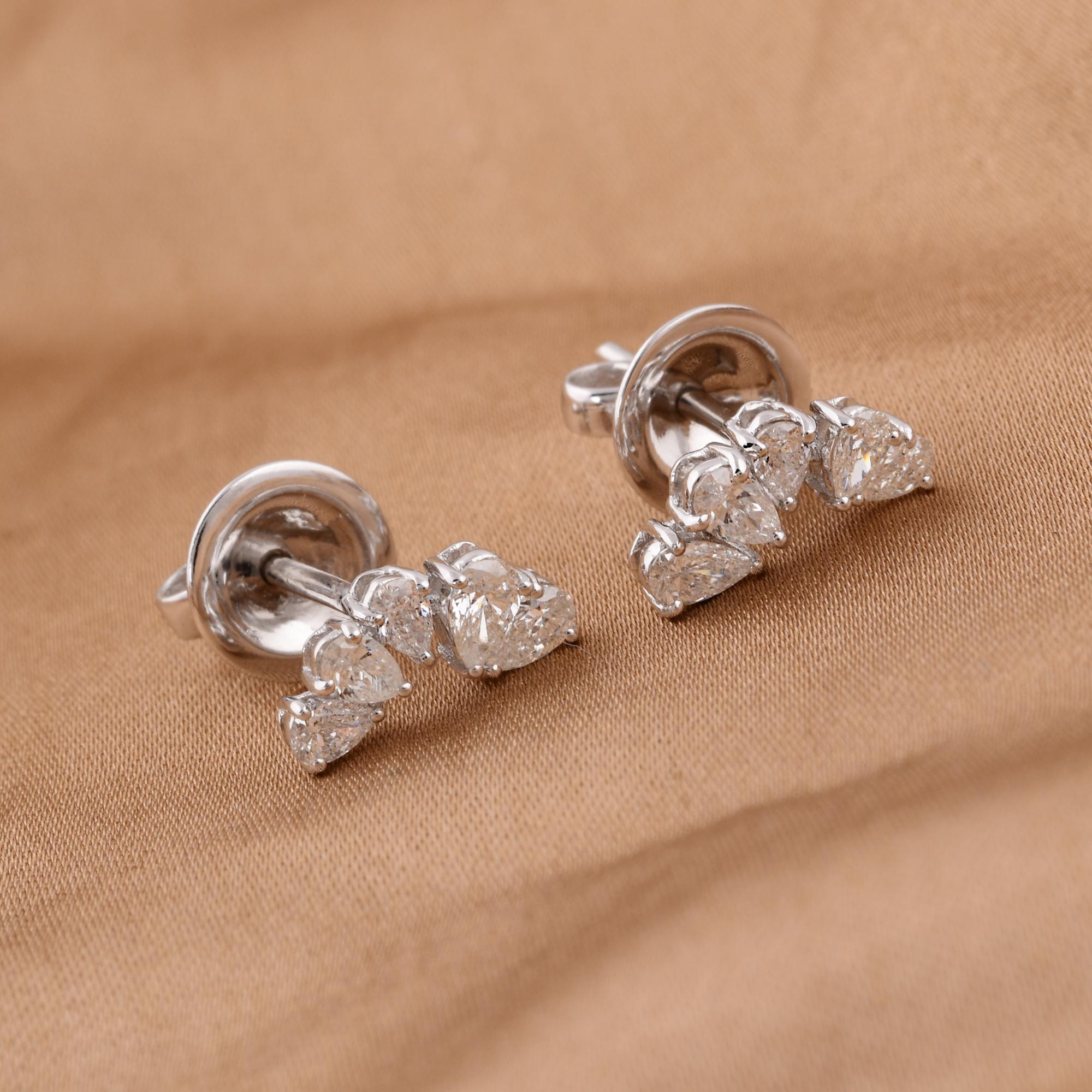 Pear Cut 0.52 Carat Pear Shape Diamond Stud Earrings 18 Karat White Gold Handmade Jewelry For Sale