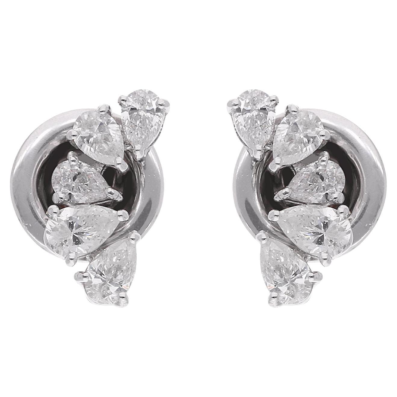 0.52 Carat Pear Shape Diamond Stud Earrings 18 Karat White Gold Handmade Jewelry For Sale