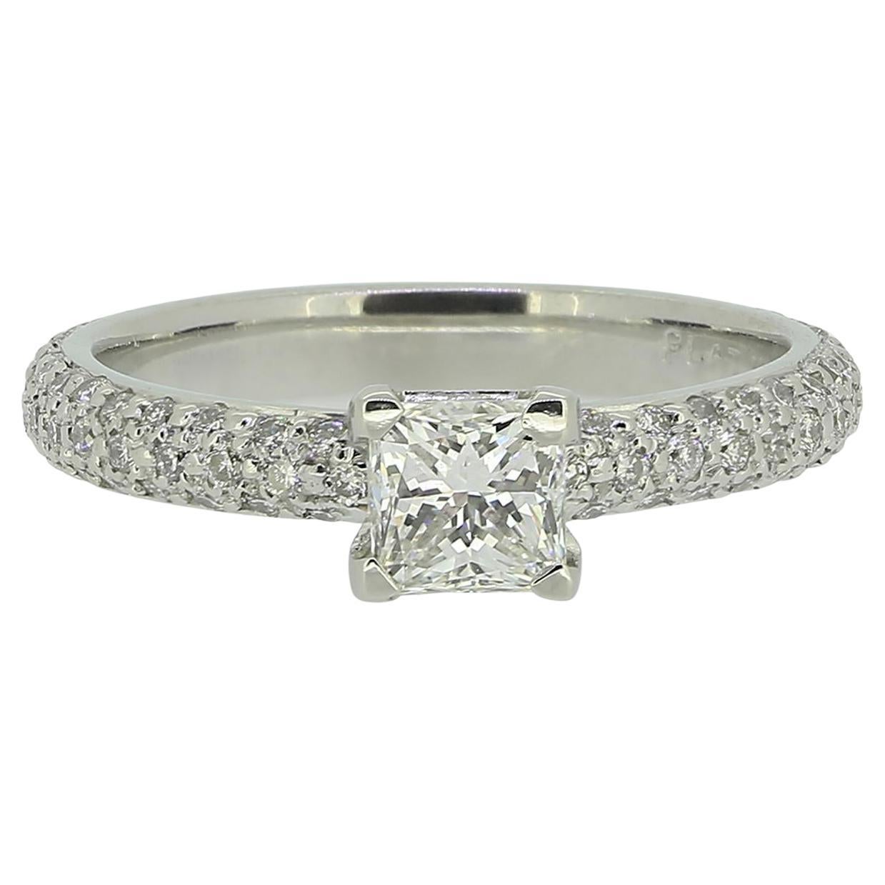 0.52 Carat Princess Cut Diamond Engagement Ring Size I (48) For Sale