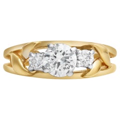 Bague de fiançailles à trois pierres de 0,52 carat, diamant rond taillé en brillant, bicolore