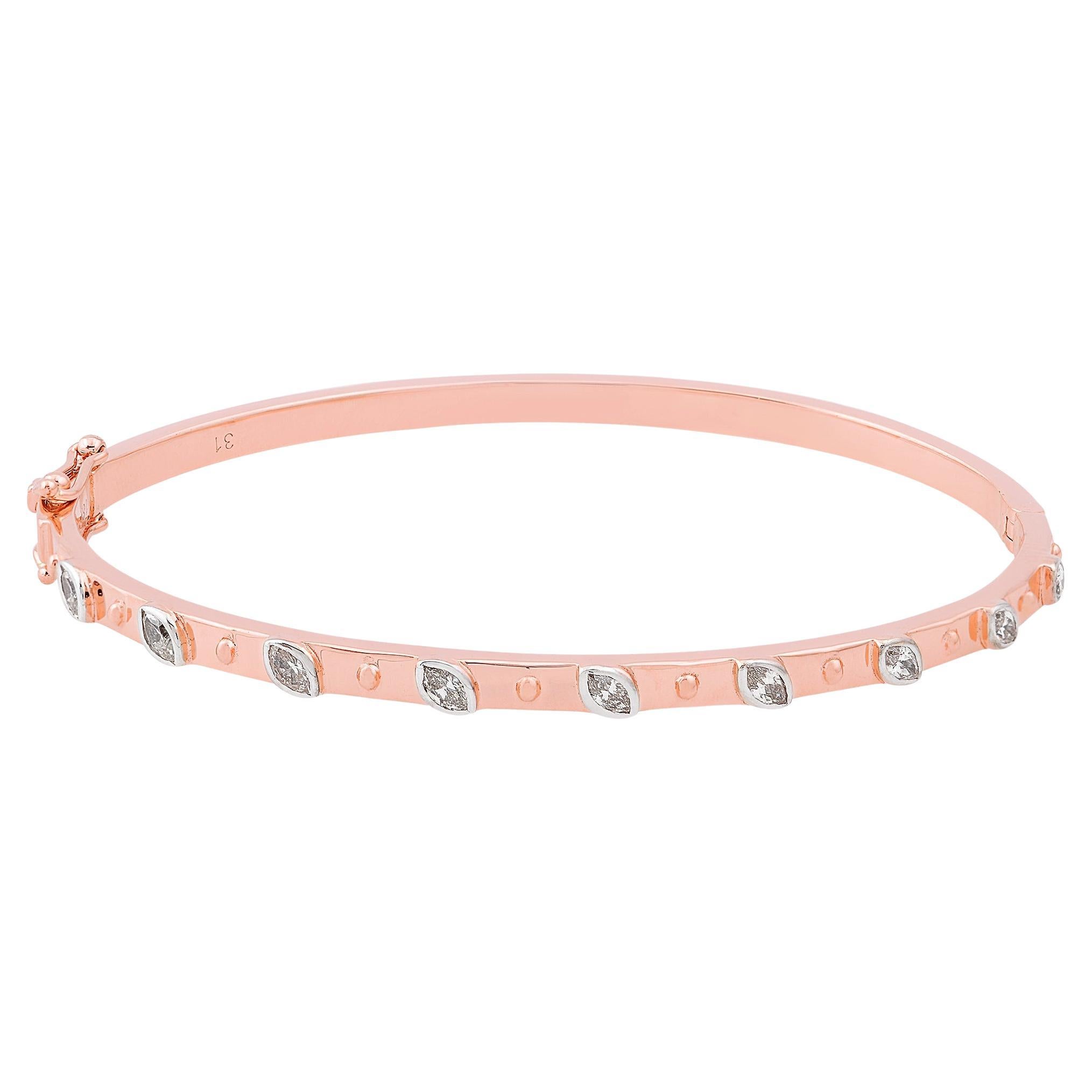 0.52 Carat SI Clarity HI Color Marquise Diamond Bangle Bracelet 18k Rose Gold For Sale