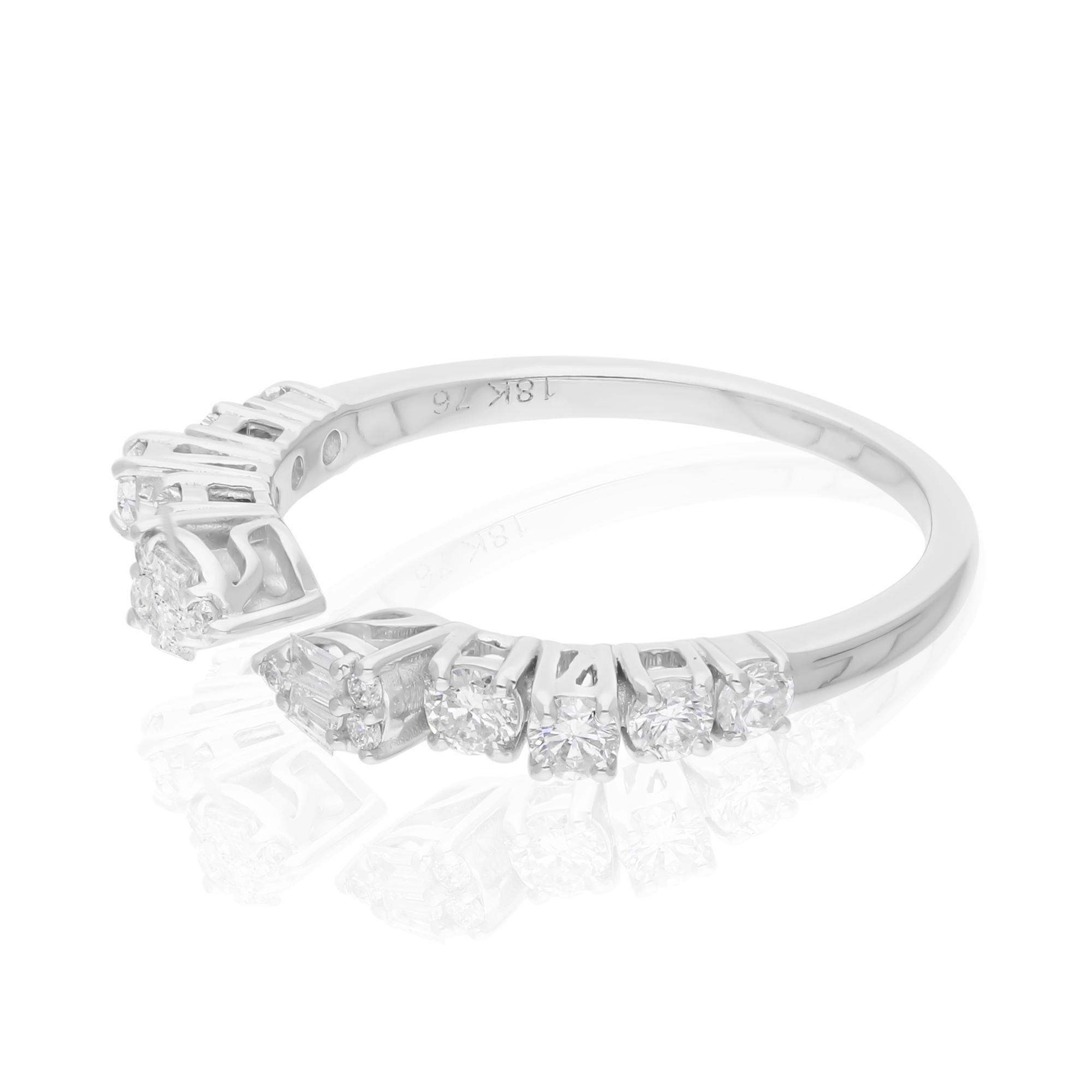 Moderno 0,52 Carati SI/H Baguette Round Diamond Cuff Ring Gioielli in oro bianco 18 carati in vendita