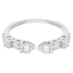 Bague manchette en or blanc 18 carats avec diamants ronds baguettes SI/H de 0,52 carat
