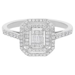 0.52 Carat SI/H Baguette Round Diamond Halo Ring 18 Karat White Gold Jewelry