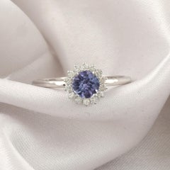 0.66 Ctw Round Cut Tanzanite Halo Ring in 18K White Jewelry Delicate Fine Jewelry