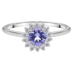 0.66 Ctw Round Cut Tanzanite Halo Ring in 18K White Jewelry Delicate Fine Jewelry