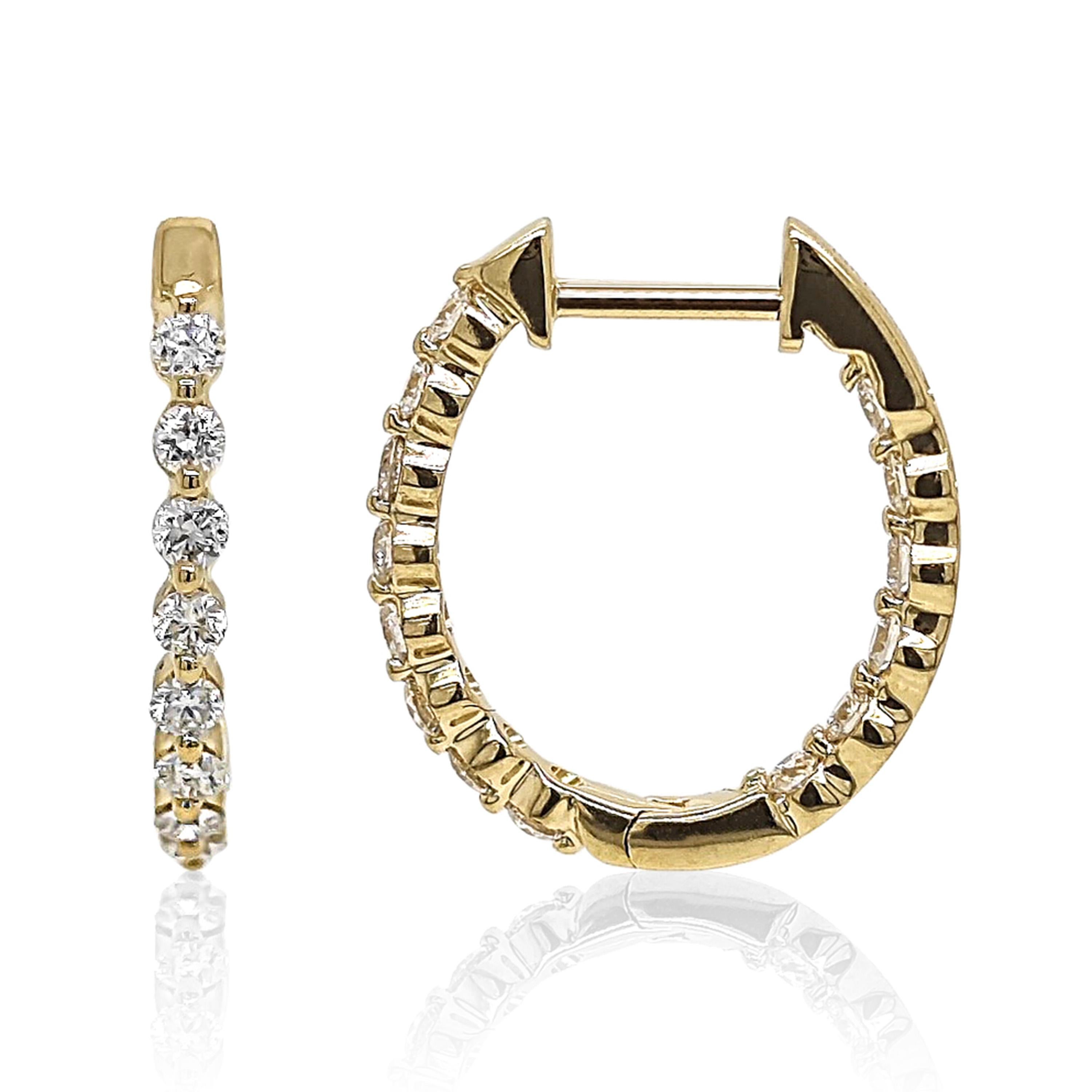 Pendientes de oro amarillo con diamante blanco de 0.52 quilates Corte redondo en venta