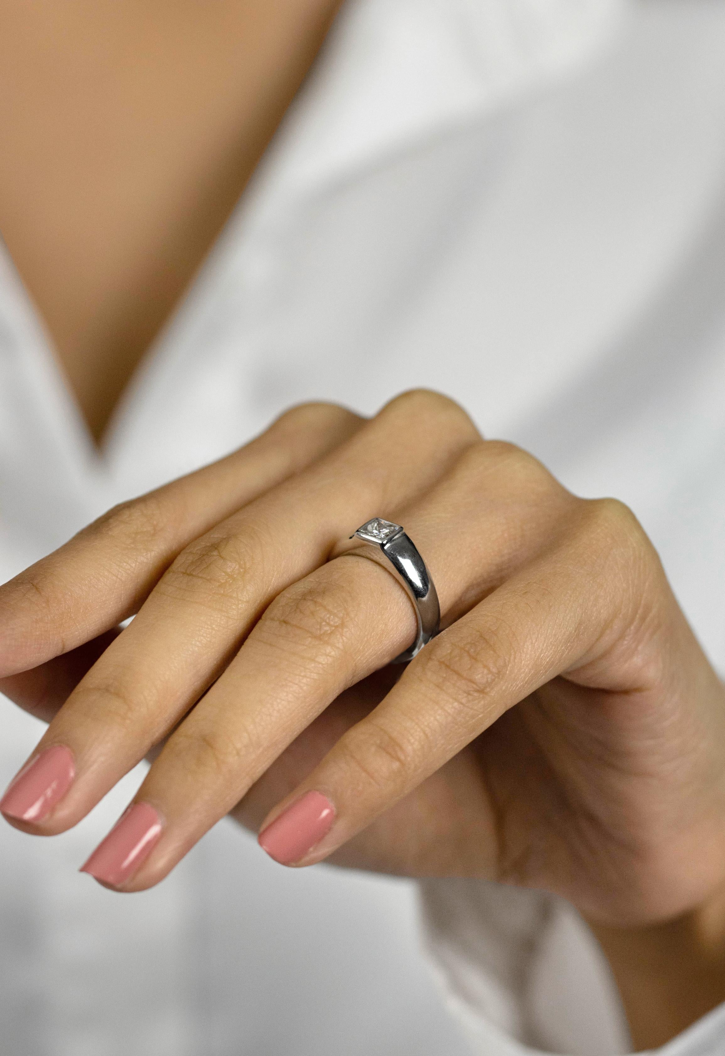 Women's Roman Malakov 0.52 Carats Princess Cut Diamond Solitaire Engagement Ring For Sale