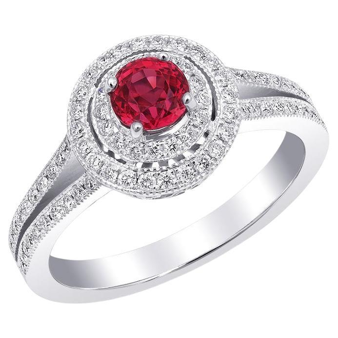 0.52 Carats Red Spinel Diamonds set in 14K White Gold Ring For Sale