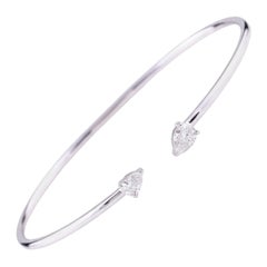 0.52 Ct Diamond Adjustable Open Cuff Bracelet 18K White Gold HRD Certified