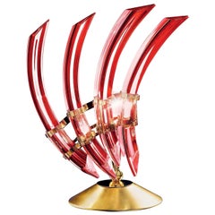 0522/LP Red Murano Glass Peacock Table Lamp