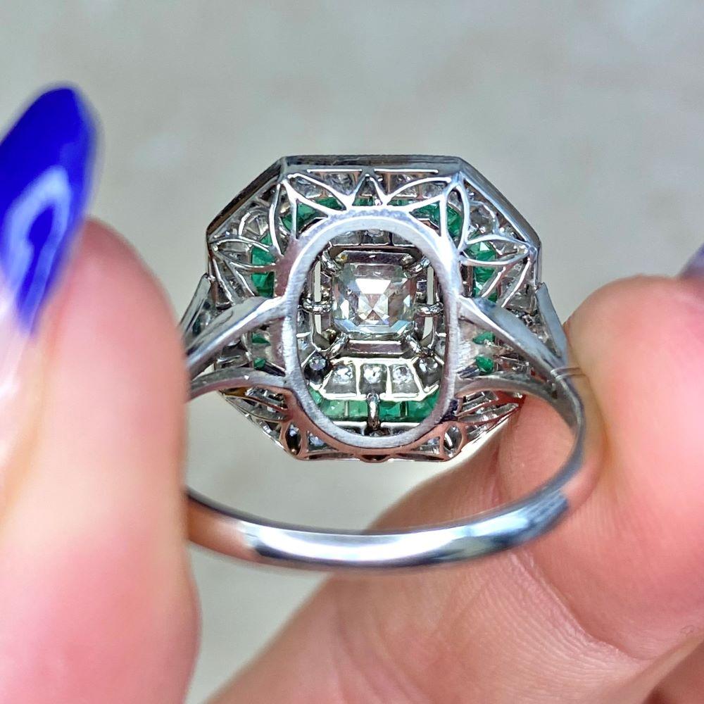 0.52ct Asscher Cut Diamond Engagement Ring, Diamond and Emerald Halo, Platinum For Sale 6