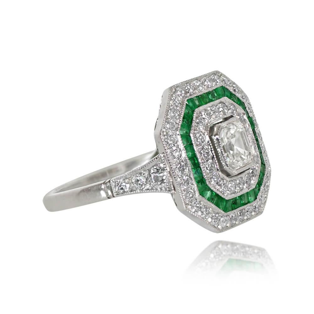 0.52ct Asscher Cut Diamond Engagement Ring, Diamond and Emerald Halo, Platinum In Excellent Condition For Sale In New York, NY