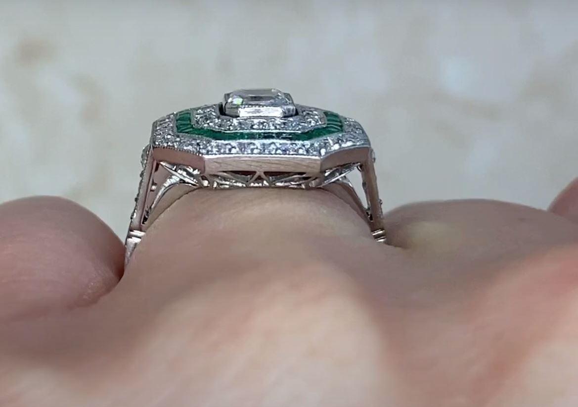 0.52ct Asscher Cut Diamond Engagement Ring, Diamond and Emerald Halo, Platinum For Sale 3