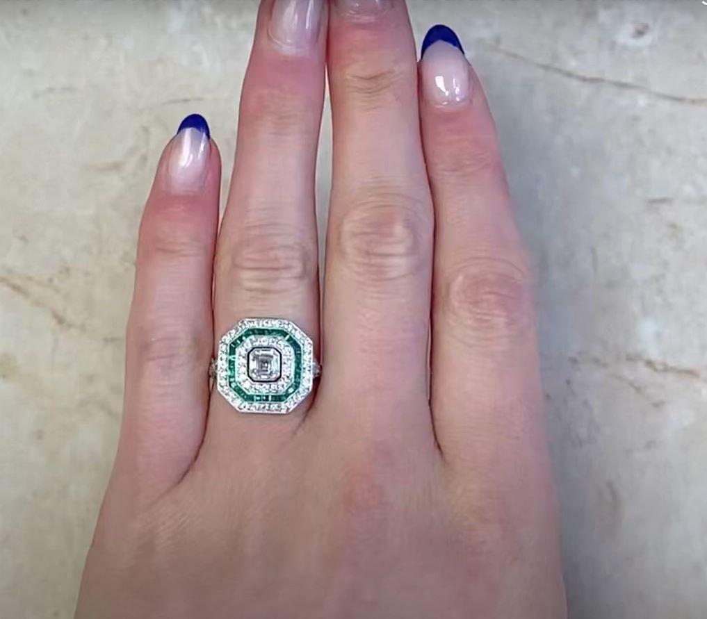 0.52ct Asscher Cut Diamond Engagement Ring, Diamond and Emerald Halo, Platinum For Sale 4