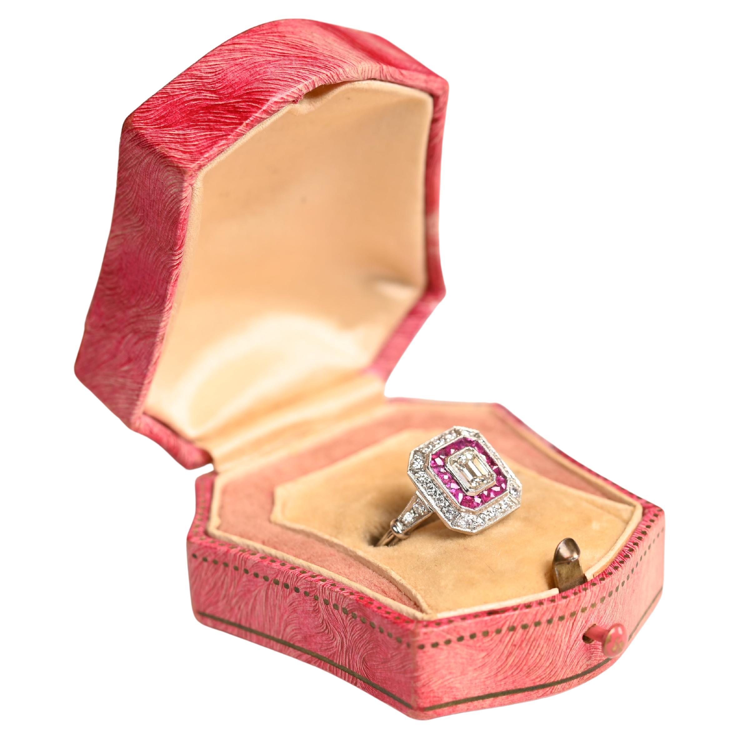 Emerald Cut Diamond (Approx 0.50-Carats) Engagement Halo Ring, Platinum