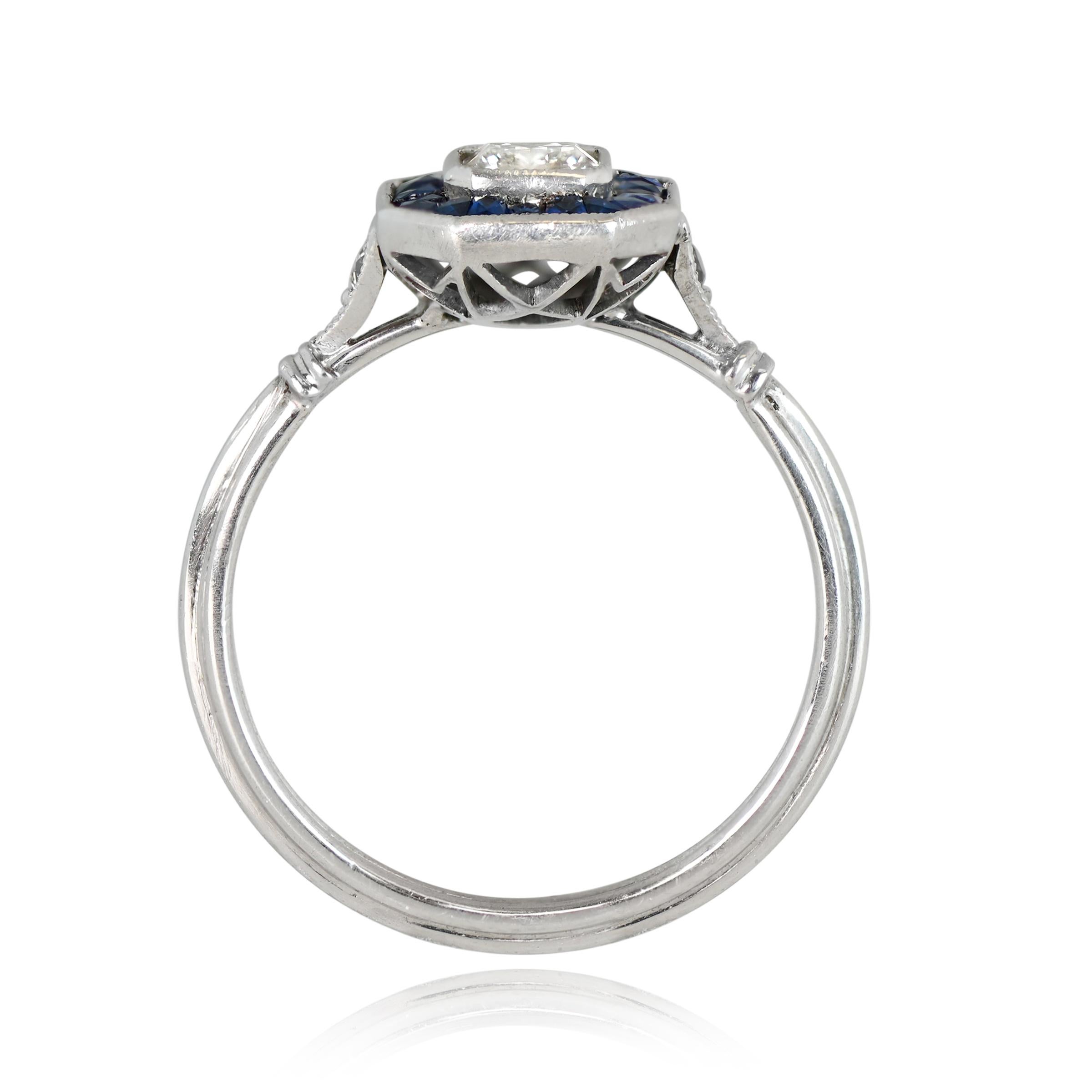 Women's 0.52ct Emerald Cut Diamond Engagement Ring, VS1 Clarity, Sapphire Halo, Platinum For Sale