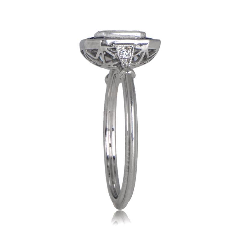 0.52ct Emerald Cut Diamond Engagement Ring, VS1 Clarity, Sapphire Halo, Platinum In Excellent Condition For Sale In New York, NY