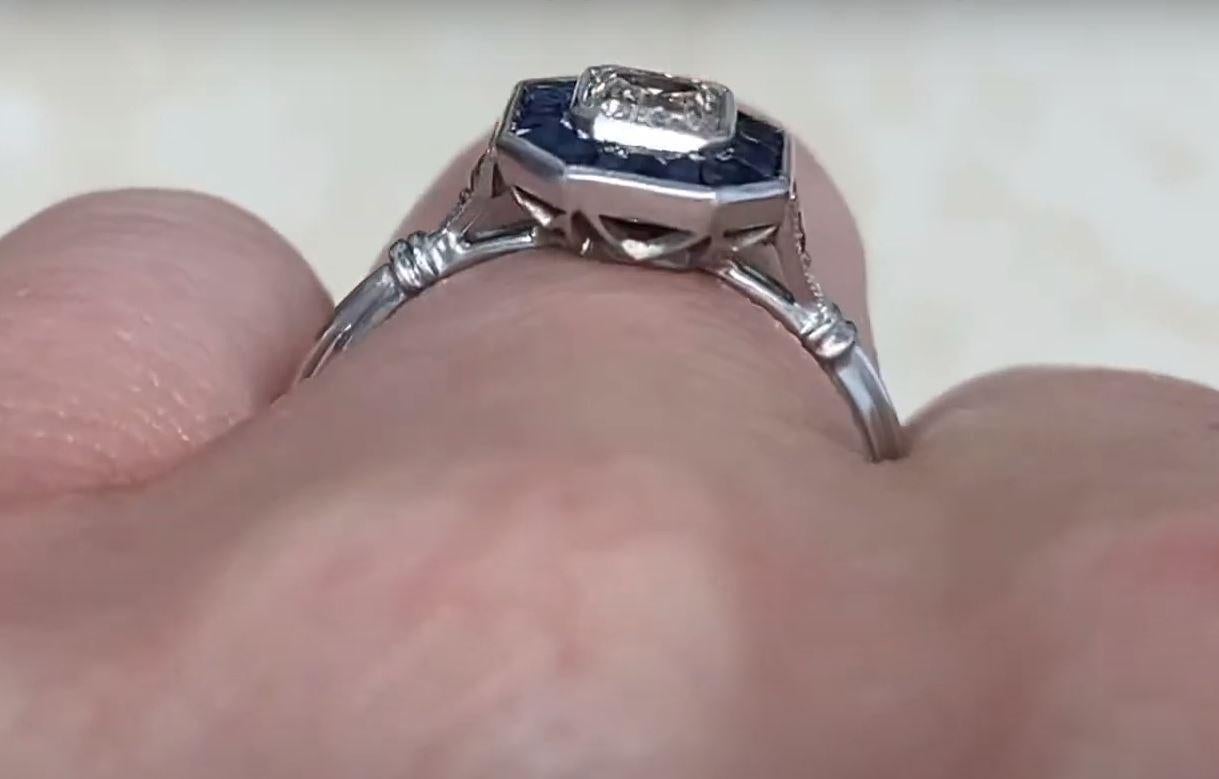 0.52ct Emerald Cut Diamond Engagement Ring, VS1 Clarity, Sapphire Halo, Platinum For Sale 4