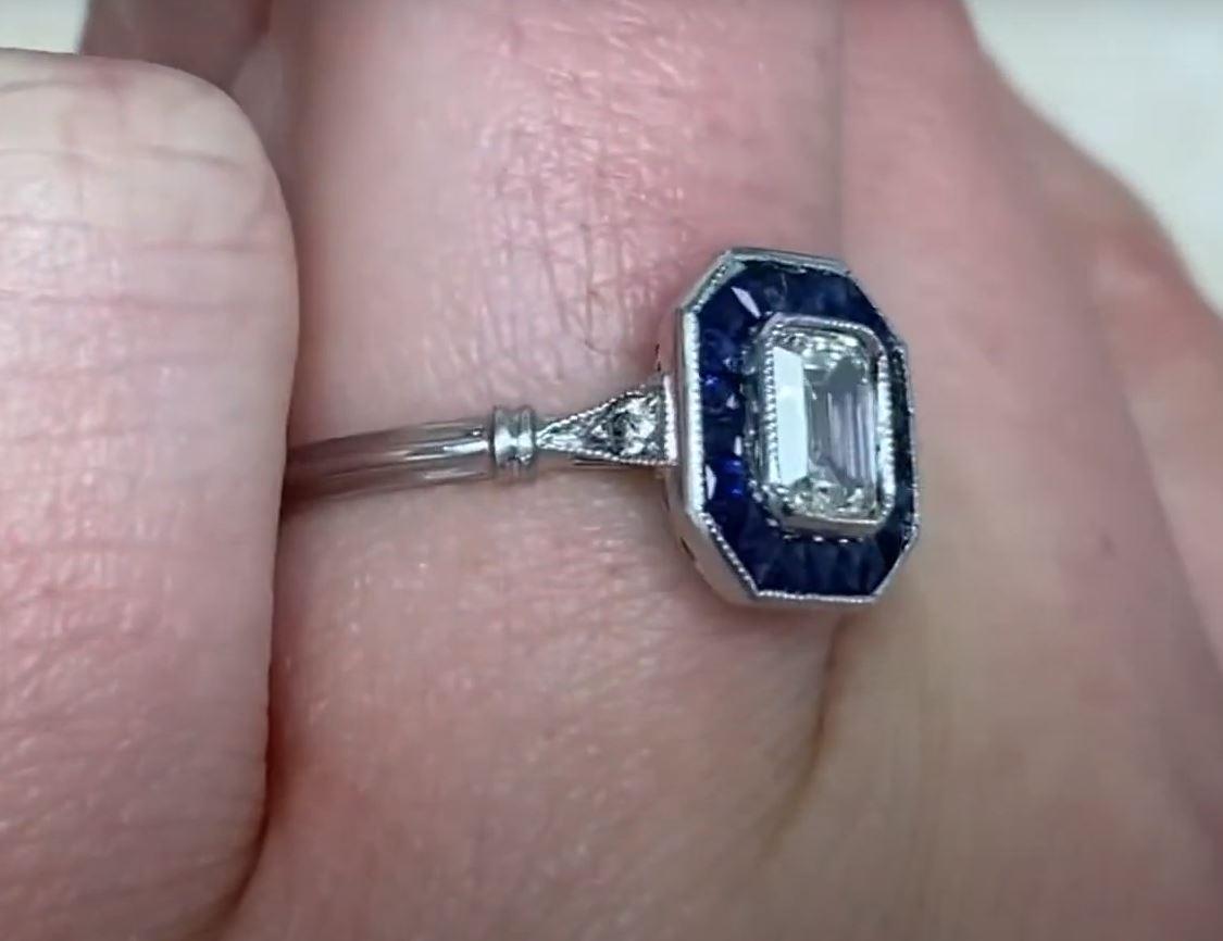 0.52ct Emerald Cut Diamond Engagement Ring, VS1 Clarity, Sapphire Halo, Platinum For Sale 2