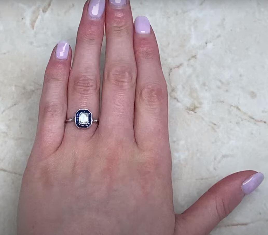 0.52ct Emerald Cut Diamond Engagement Ring, VS1 Clarity, Sapphire Halo, Platinum For Sale 5