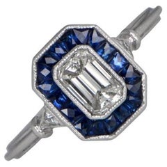 0.52ct Emerald Cut Diamond Engagement Ring, VS1 Clarity, Sapphire Halo, Platinum