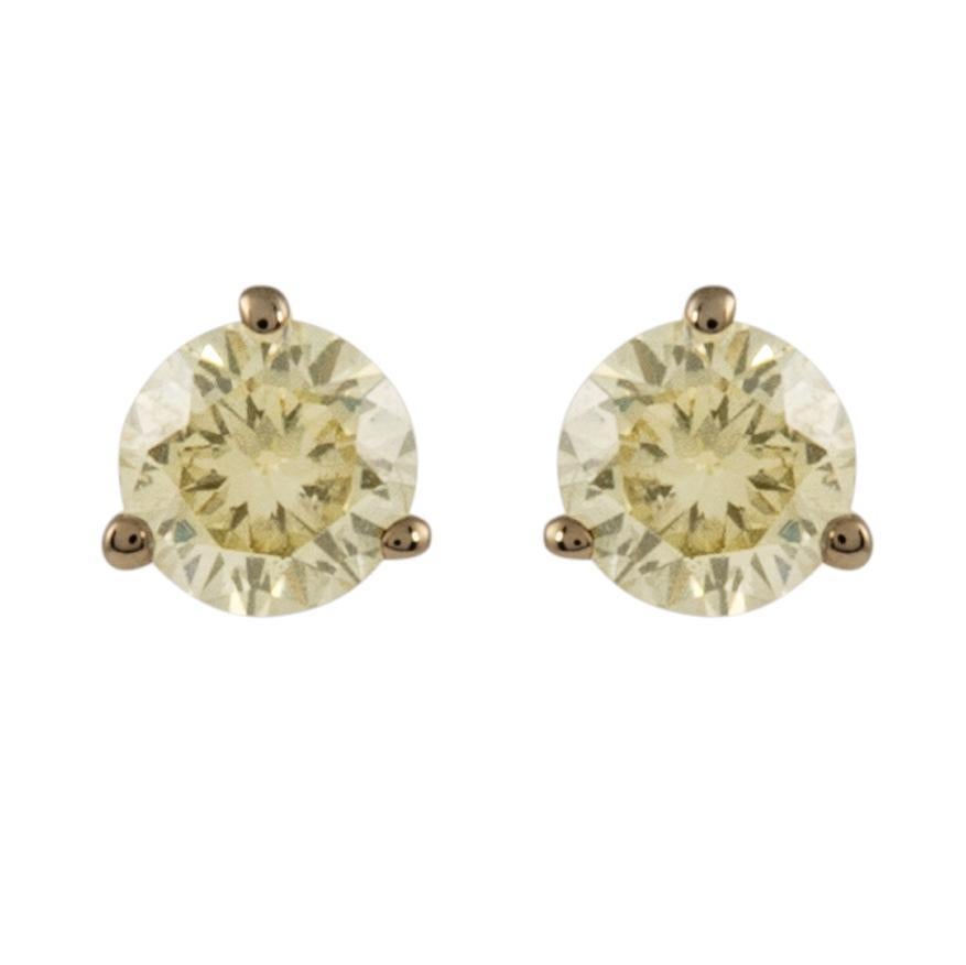 Taille ronde Clous d'oreilles en or jaune 14 carats avec diamants ronds jaune clair 0,52 carat en vente