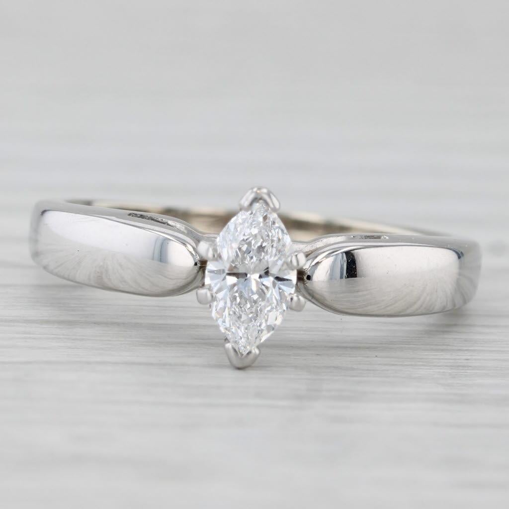 0,52 ct Anillo de compromiso solitario con diamante marquesa Oro blanco 14k Talla 9 GGL GIA en Bueno estado para la venta en McLeansville, NC