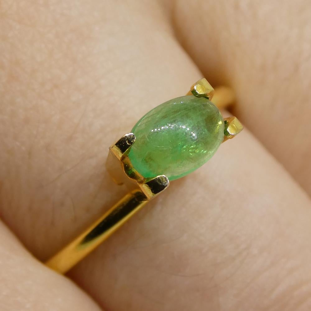 Description:

Gem Type: Emerald
Number of Stones: 1
Weight: 0.52 cts
Measurements: 6.57 x 4.62 x 2.22 mm
Shape: Oval Cabochon
Cutting Style Crown: Cabochon
Cutting Style Pavilion: Cabochon
Transparency: Transparent
Clarity: Moderately Included: