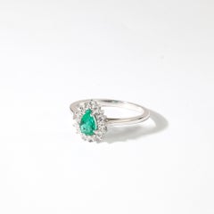 0.52ct Pear-Cut Emerald Halo Engagement Ring in 18K White Gold with Diamonds