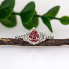 0,52cts Padparadscha Sapphire Ring mit natürlichen Diamanten in 14K Gold  Birne 6x4.5mm