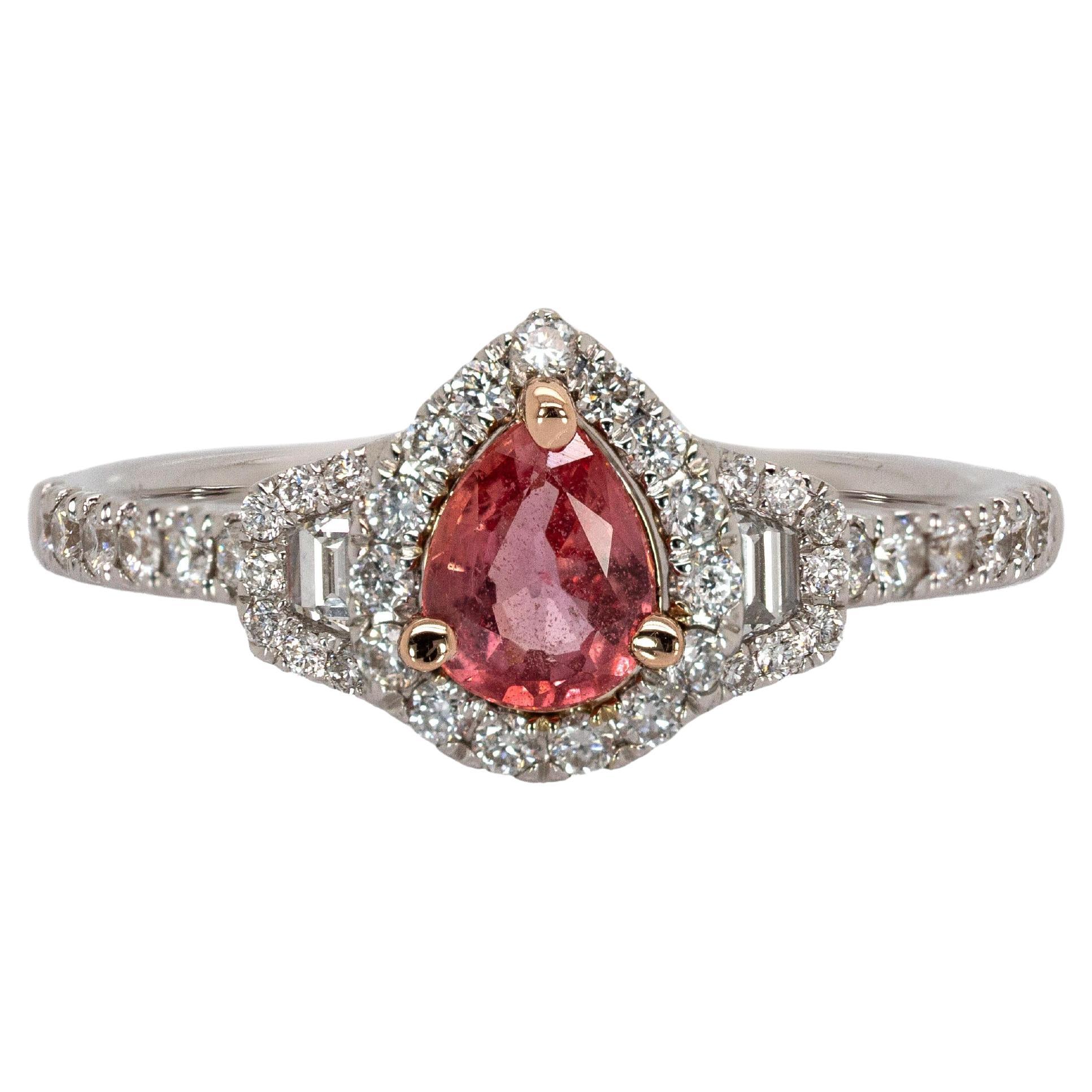 0,52cts Padparadscha Sapphire Ring mit natürlichen Diamanten in 14K Gold  Birne 6x4.5mm