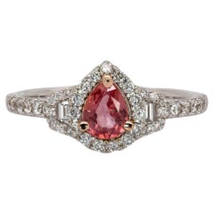 0,52cts Padparadscha Sapphire Ring mit natürlichen Diamanten in 14K Gold  Birne 6x4.5mm