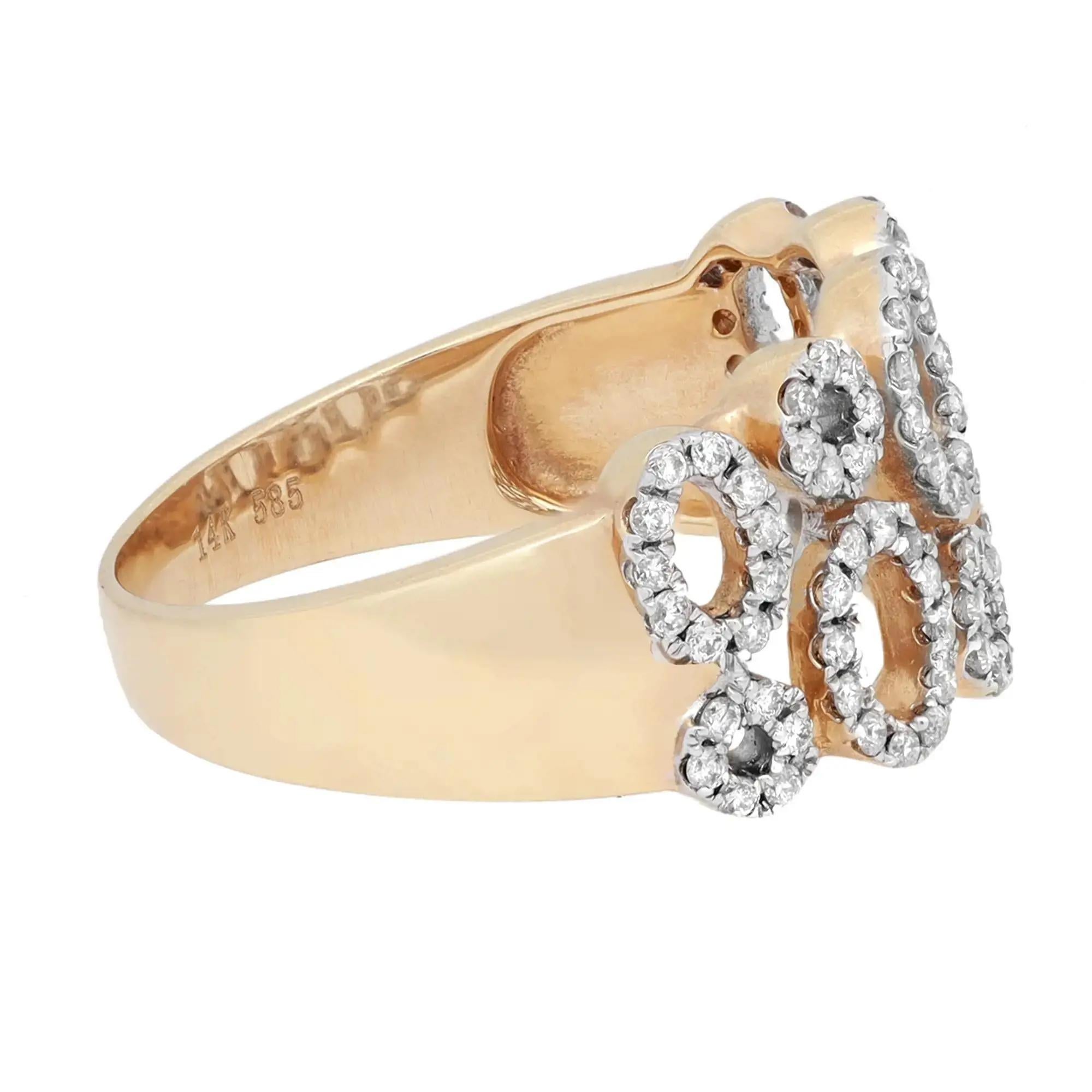 Round Cut 0.52cttw Round Diamond Circular Fancy Band Ring 14k Yellow Gold For Sale