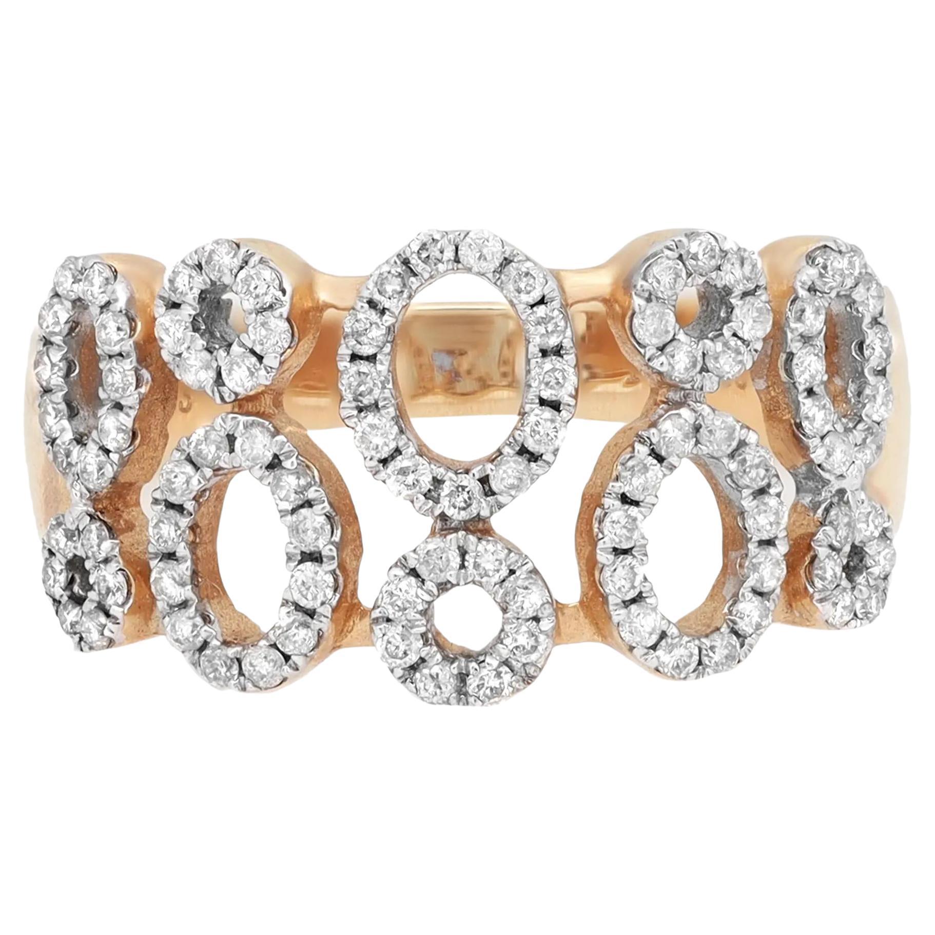 Bague à anneau circulaire fantaisie en or jaune 14 carats avec diamants ronds 0,52 carat, taille 7,5