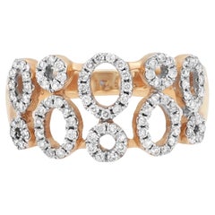 Bague à anneau circulaire fantaisie en or jaune 14 carats avec diamants ronds 0,52 carat, taille 7,5