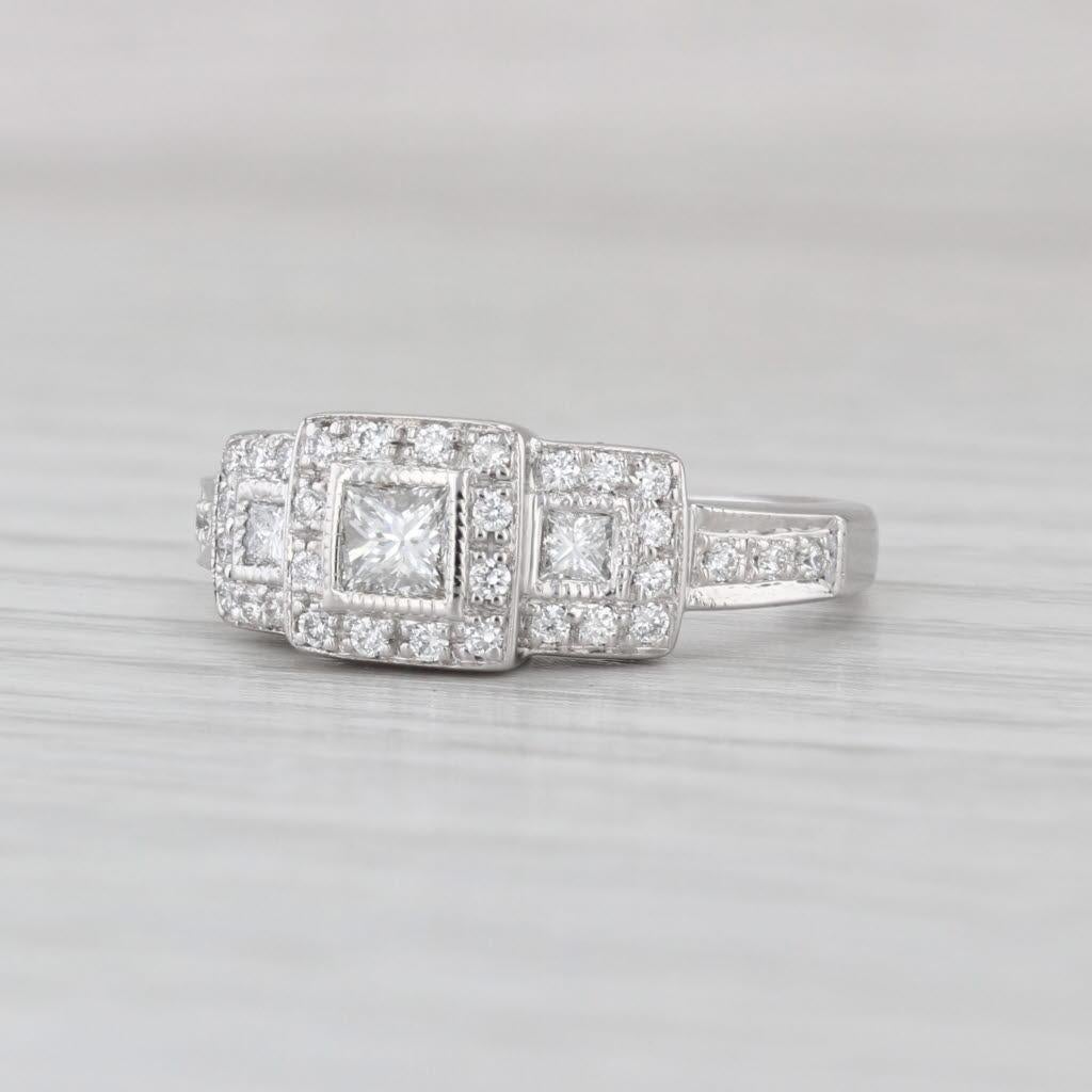 0.52ctw Diamond Engagement Ring 14k White Gold Size 5.5 3-Stone Halos in vendita 1