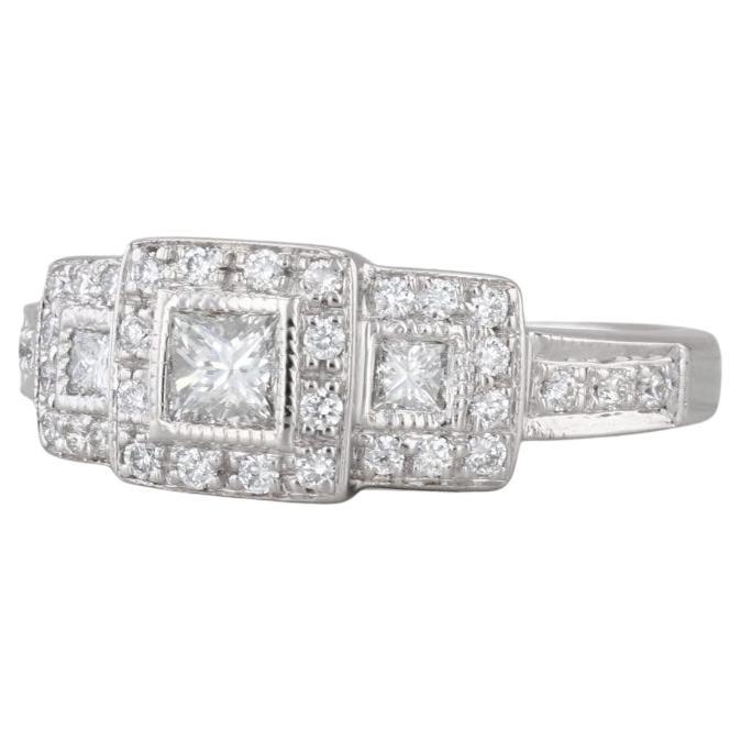 0.52ctw Diamond Engagement Ring 14k White Gold Size 5.5 3-Stone Halos