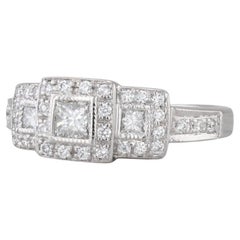 0.52ctw Diamond Engagement Ring 14k White Gold Size 5.5 3-Stone Halos