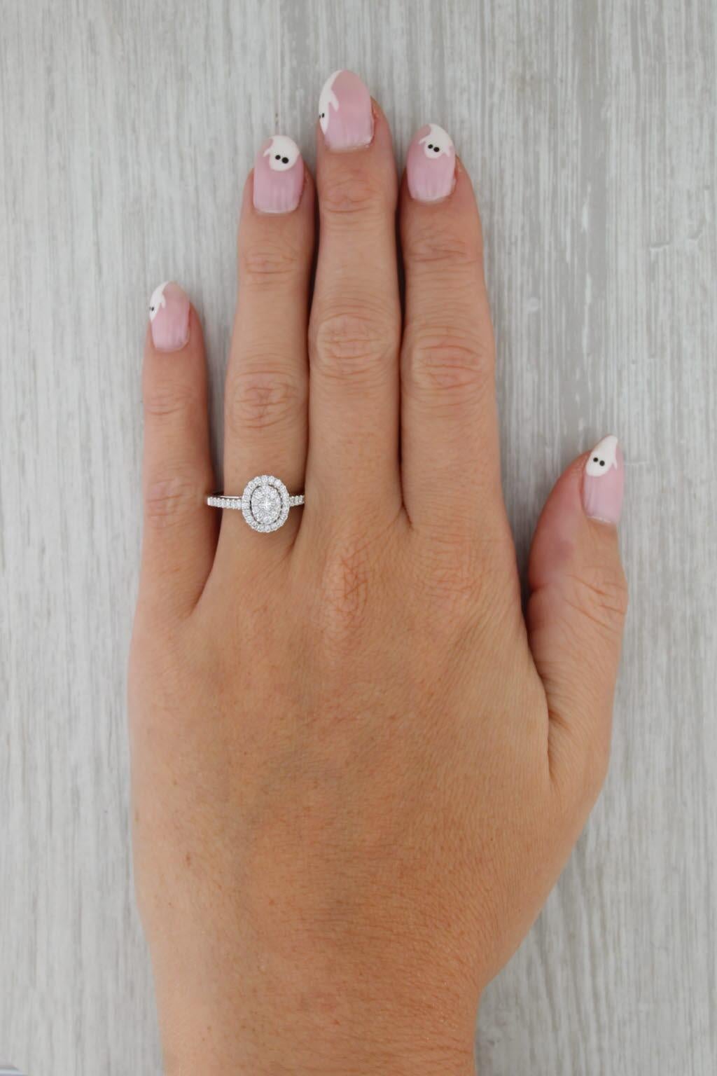 0.52ctw Diamond Halo Engagement Ring 14k White Gold Size 7 Cathedral Band en venta 3