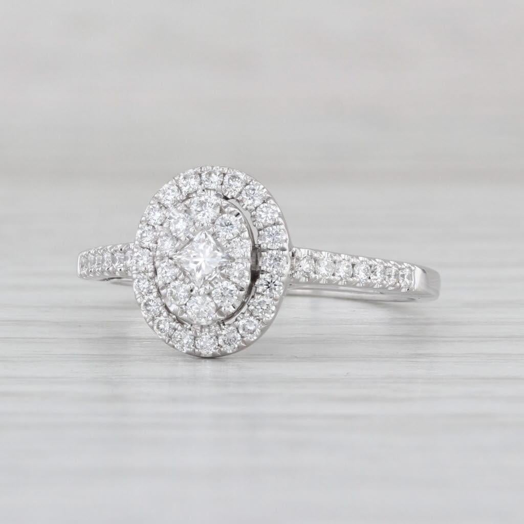 0.52ctw Diamond Halo Engagement Ring 14k White Gold Size 7 Cathedral Band