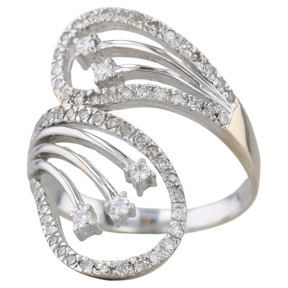 Anello bypass con stelle cadenti di diamante da 0,52 carati in oro bianco 18 carati misura 10 Cocktail in vendita