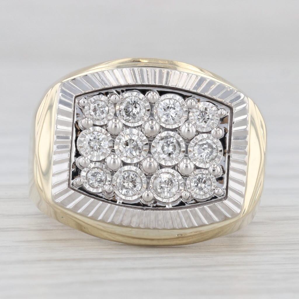 0.52ctw Men's Diamond Cluster Ring 10k Yellow White Gold Size 10 For ...
