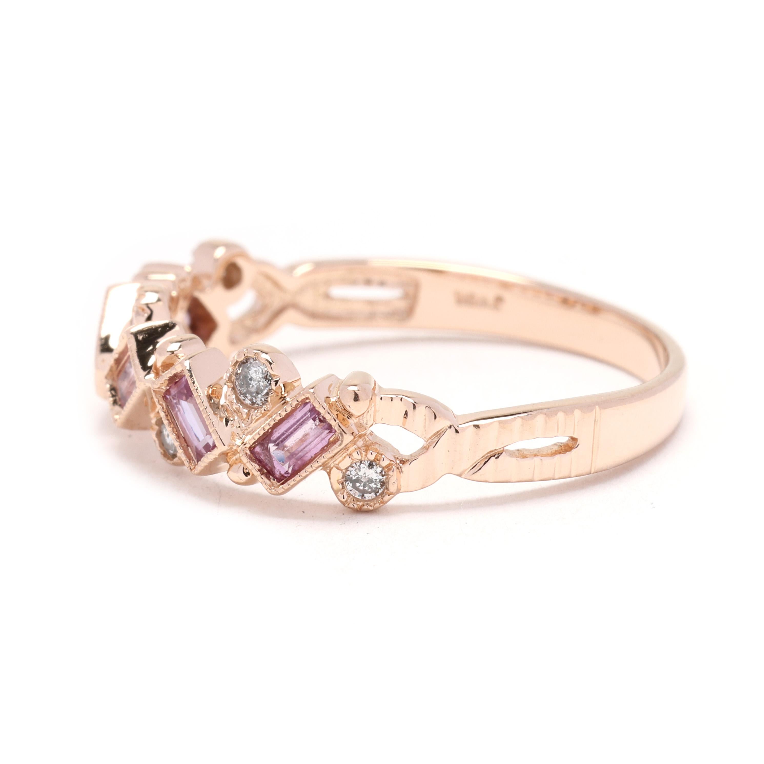 Women's or Men's 0.52ctw Pink Sapphire & Diamond Ring, 14k Yellow Gold, Stackable Band, Cluster For Sale