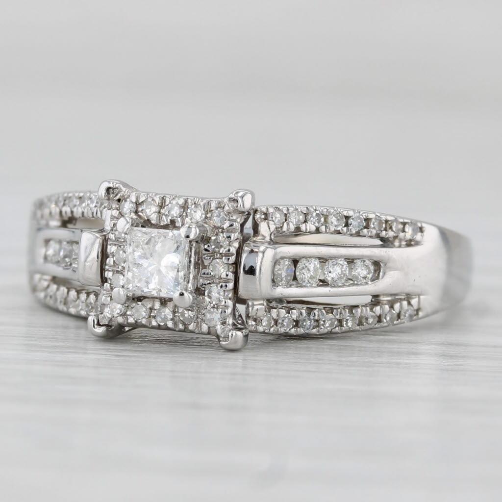 0.52ctw Princess Diamond Halo Engagement Ring 14k White Gold Size 9 1